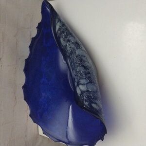 Polish Cobalt Blue Art Glass Shell Dish Bowl 17.5" Long